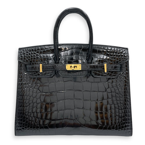 Sellier Birkin 25 Black in Shiny Alligator, Gold hardware