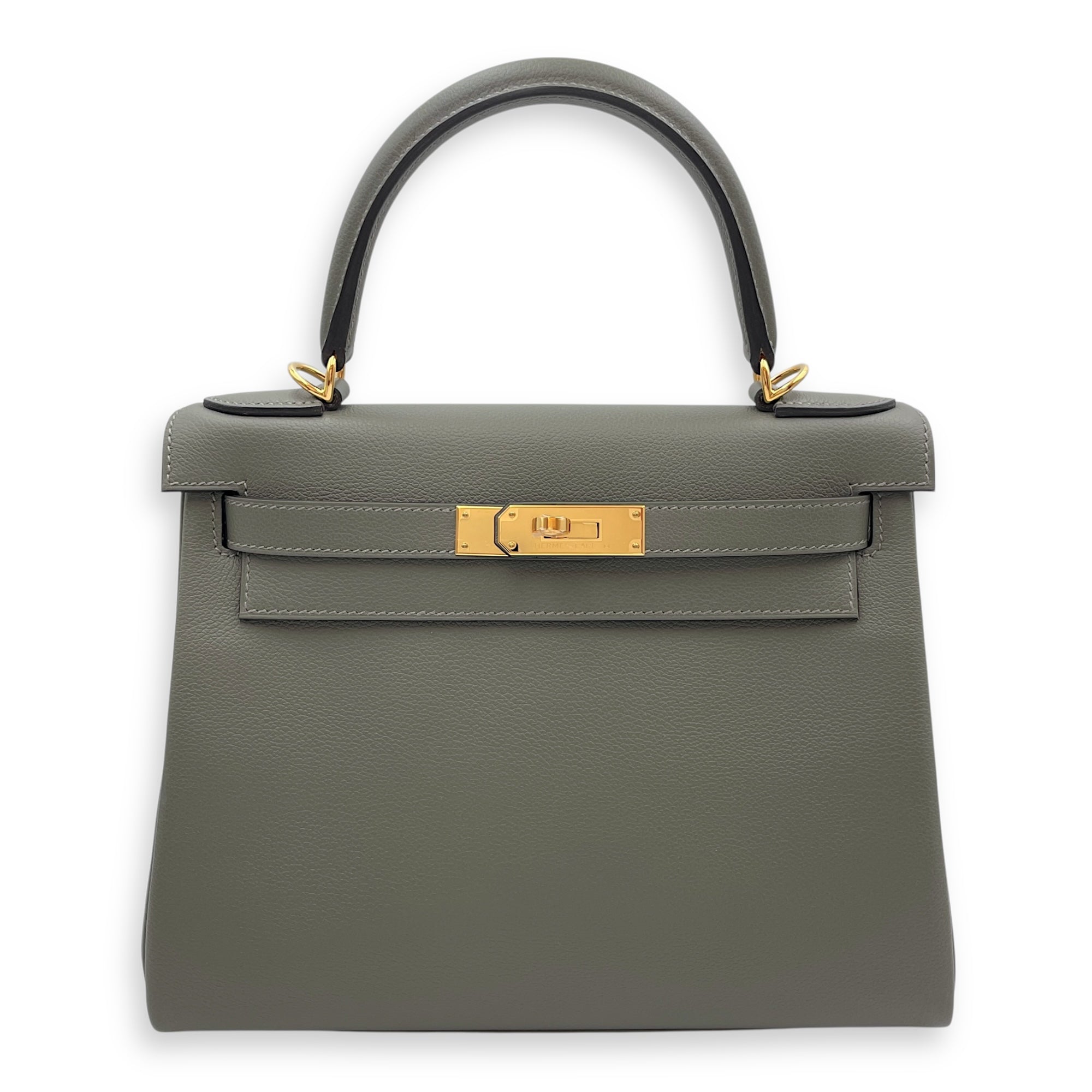 Kelly 28 Gris Meyer in Evercolor, Gold hardware