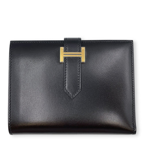 Bearn Compact Black Wallet in Box Gold hardware