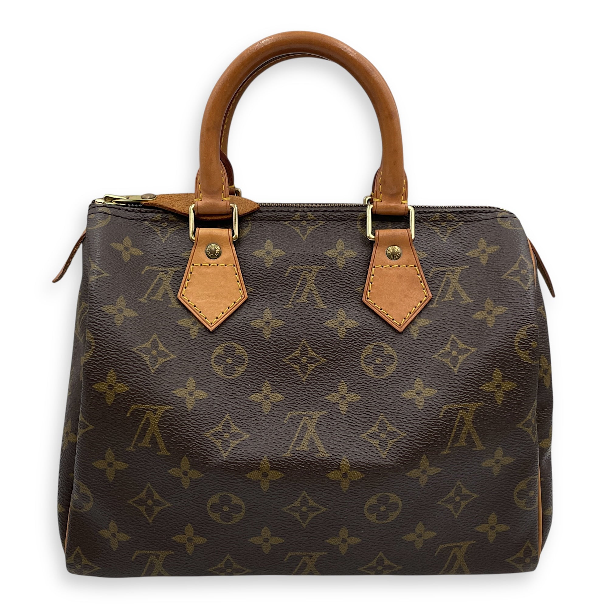 Speedy 25cm Brown Monogram Top Handle Bag in Coated Canvas, Gold hardware