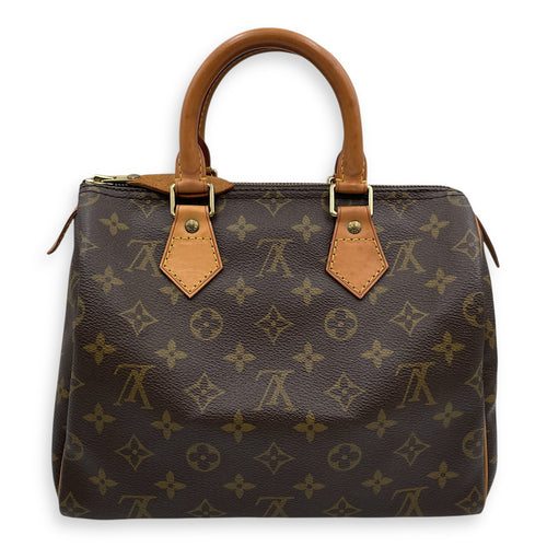 Speedy 25cm Brown Monogram Top Handle Bag in Coated Canvas, Gold hardware