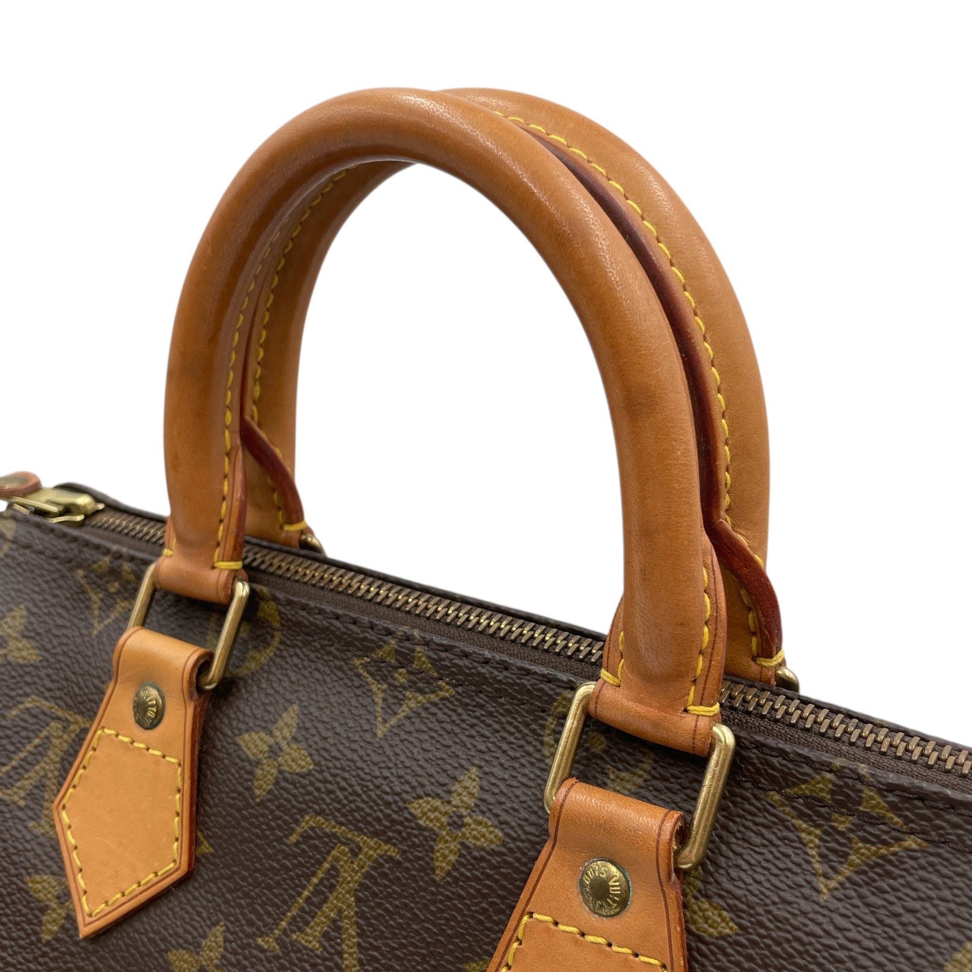 Speedy 25cm Brown Monogram Top Handle Bag in Coated Canvas, Gold hardware