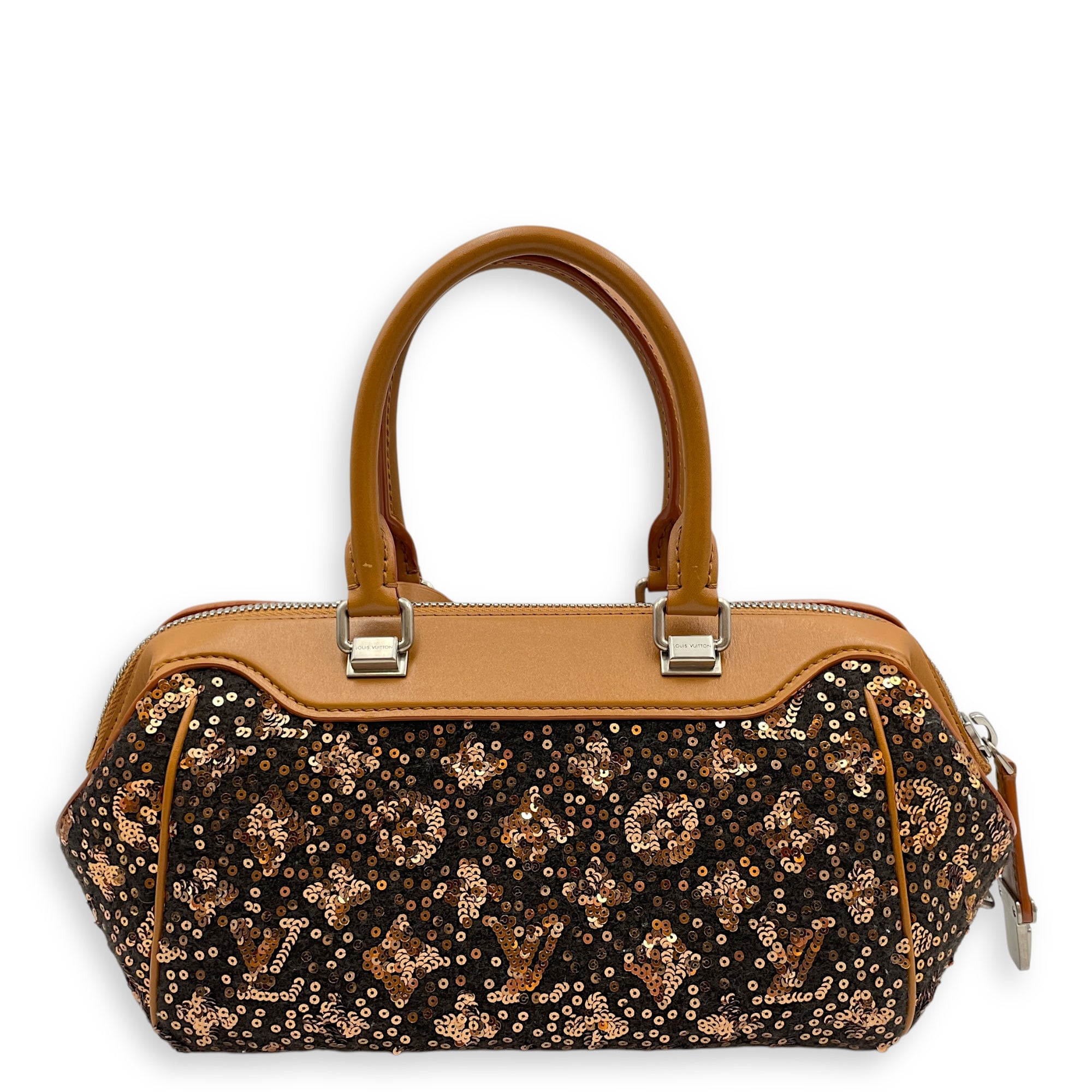 Sunshine Cloth Brown Bowling Bag in Calf/Sequins, Silver hardware