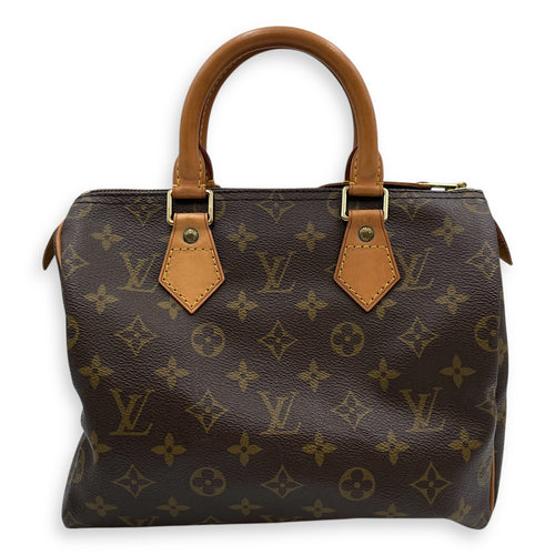 Speedy 25cm Brown Monogram Top Handle Bag in Coated Canvas, Gold hardware