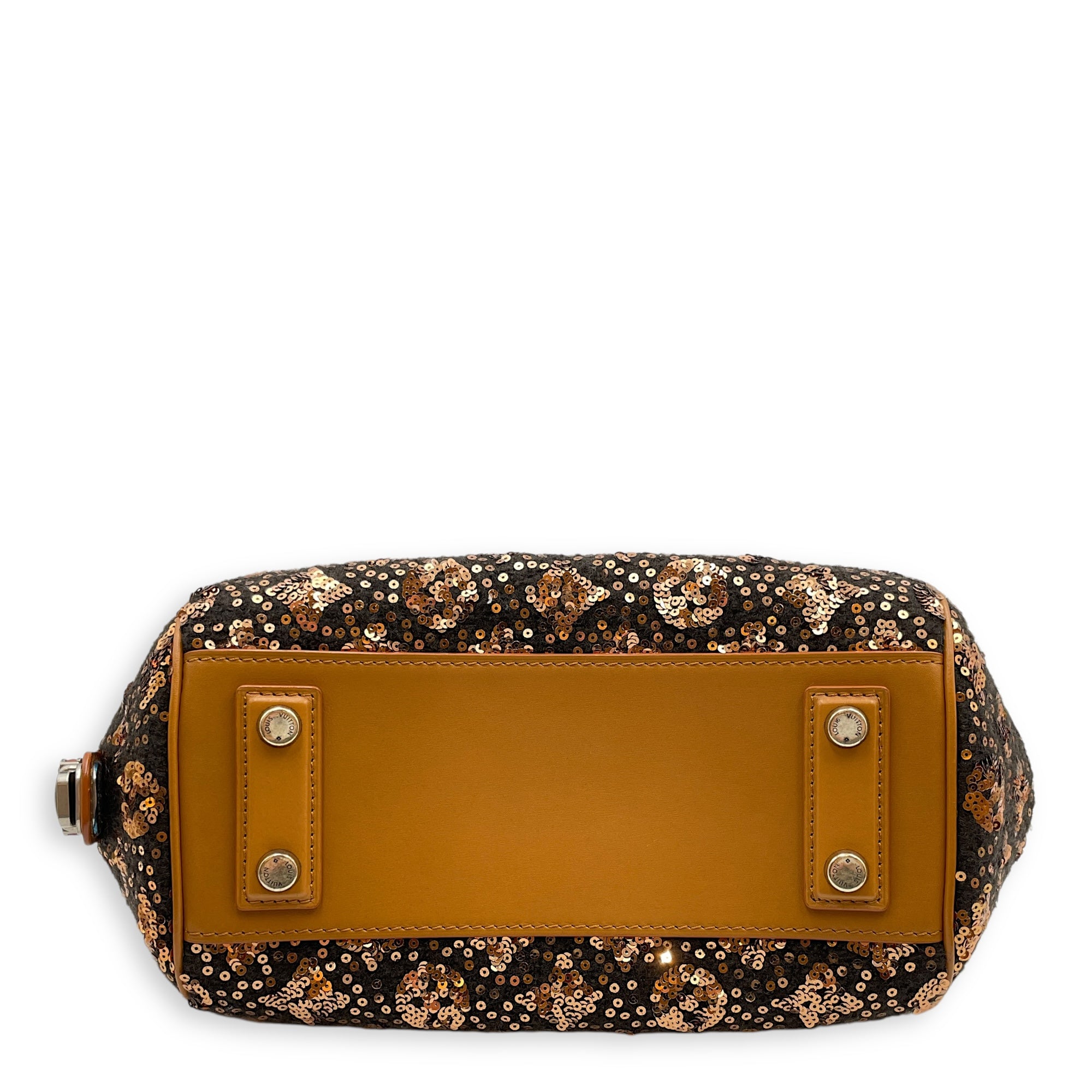 Sunshine Cloth Brown Bowling Bag in Calf/Sequins, Silver hardware