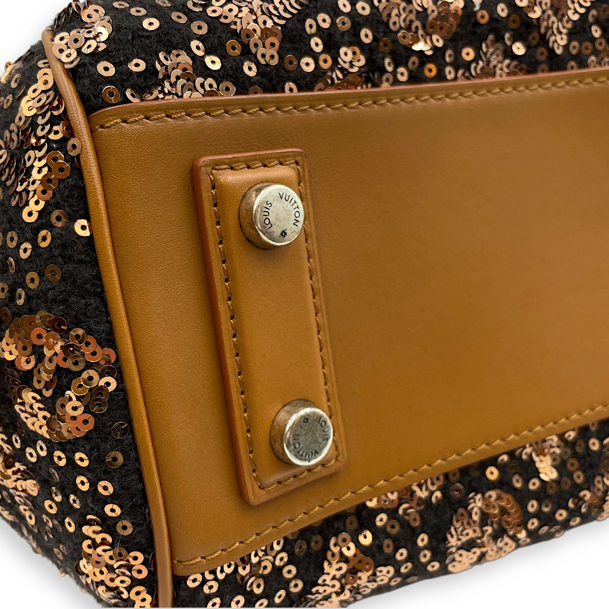 Sunshine Cloth Brown Bowling Bag in Calf/Sequins, Silver hardware