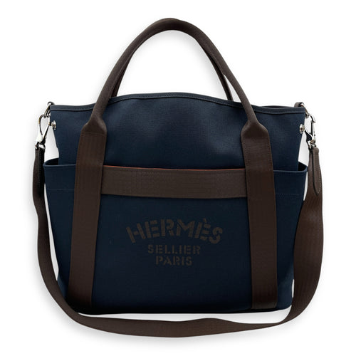 The Grooming Bag Blue in Coated Canvas, Palladium hardware