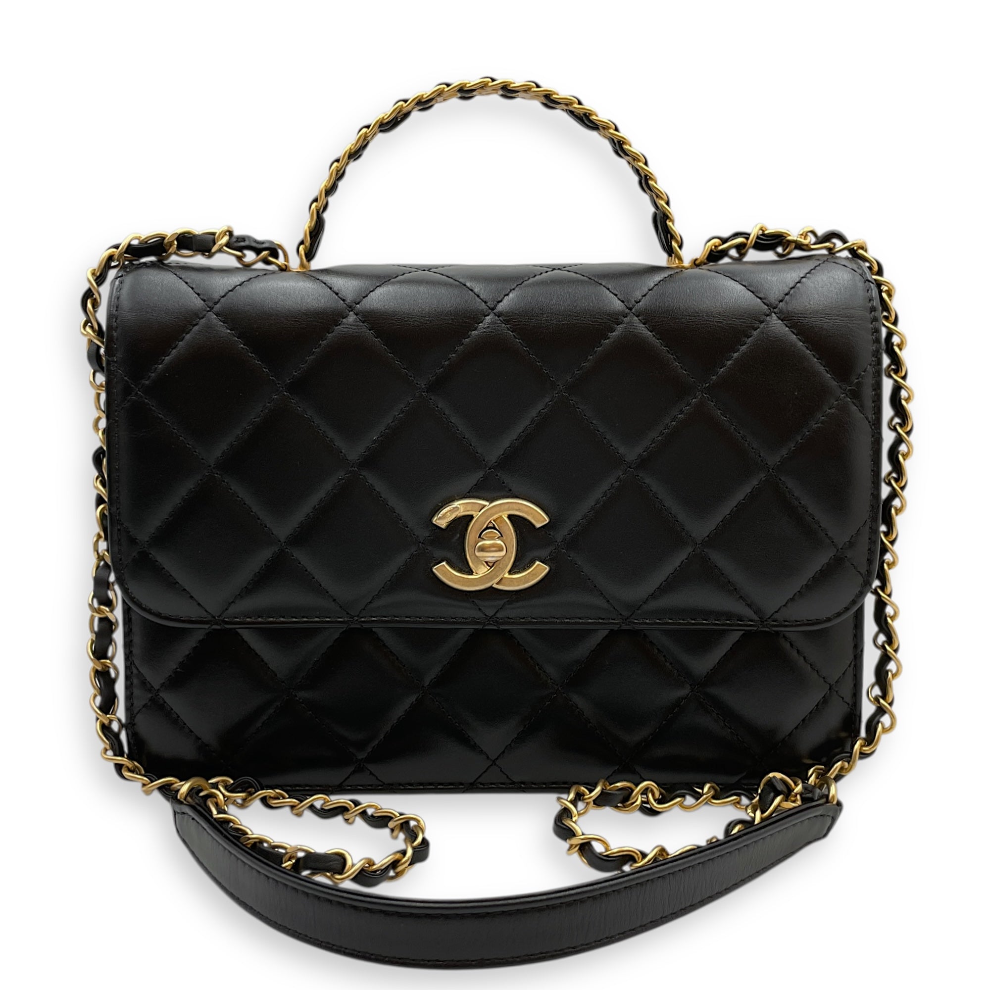 Quilted Matelasse Black Top Handle Black in Lambskin Gold hardware