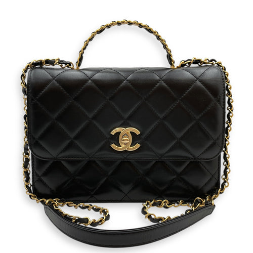 Quilted Matelasse Black Top Handle Black in Lambskin Gold hardware