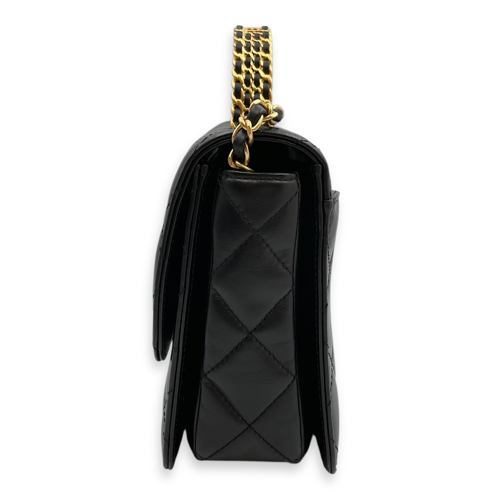 Quilted Matelasse Black Top Handle Black in Lambskin Gold hardware