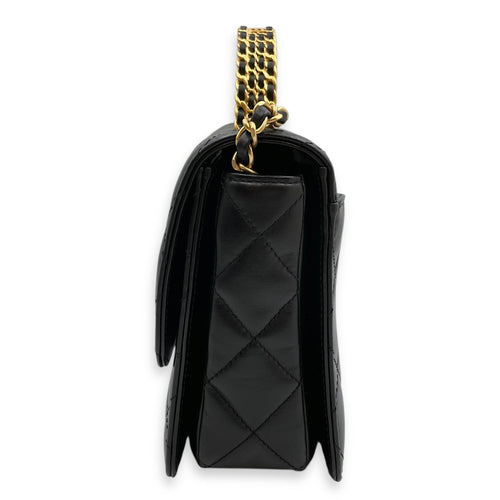 Quilted Matelasse Black Top Handle Black in Lambskin Gold hardware