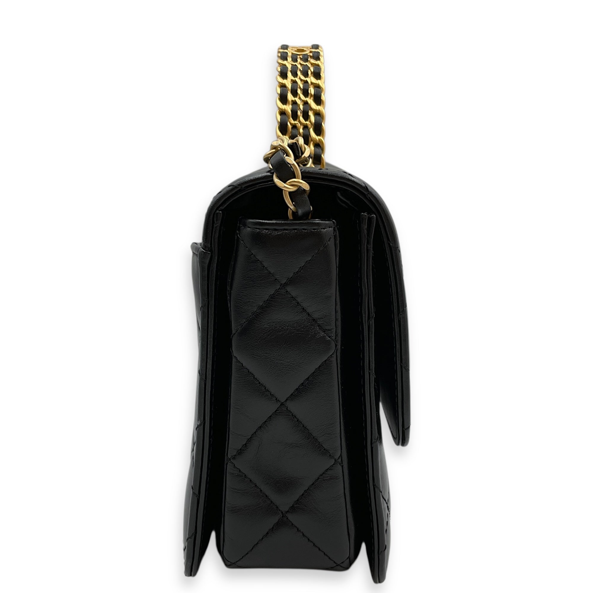 Quilted Matelasse Black Top Handle Black in Lambskin Gold hardware