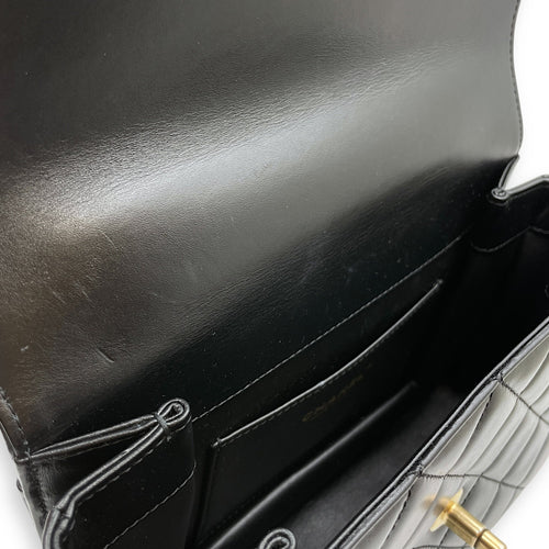 Quilted Matelasse Black Top Handle Black in Lambskin Gold hardware