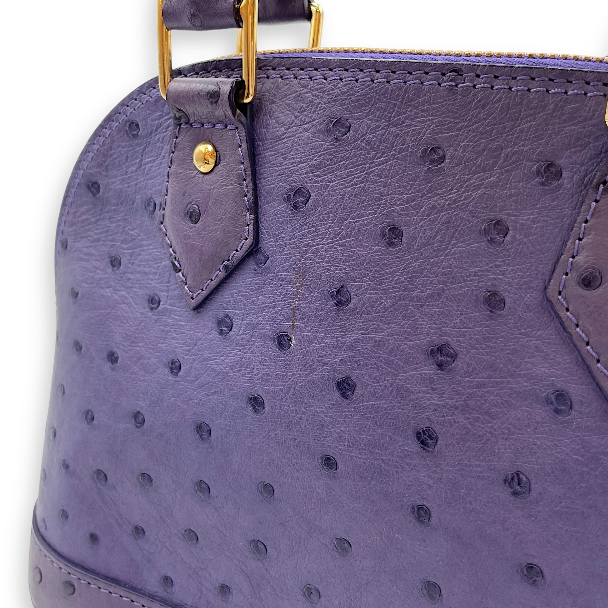 Alma Purple Crossbody Bag in Ostrich, Gold hardware