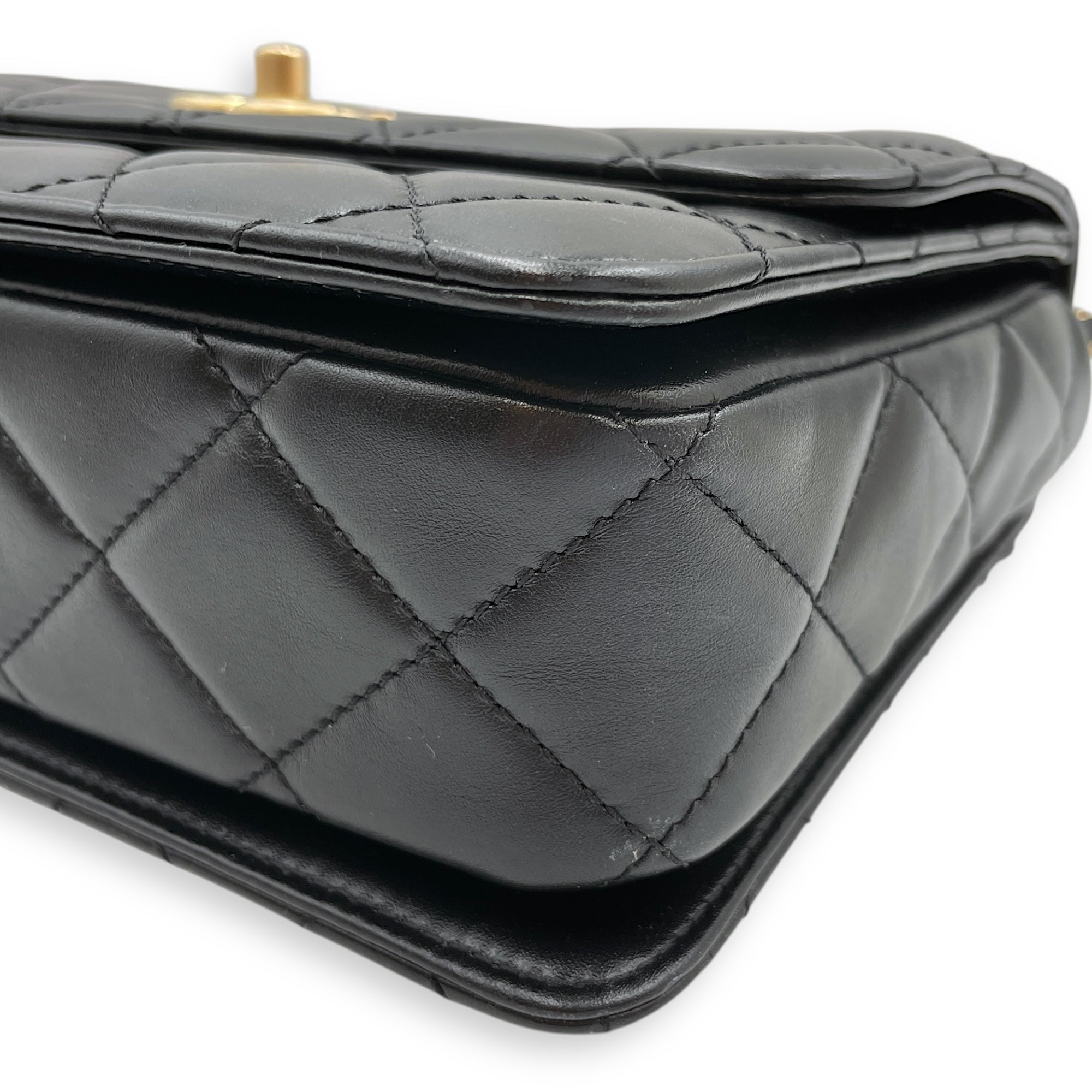 Quilted Matelasse Black Top Handle Black in Lambskin Gold hardware