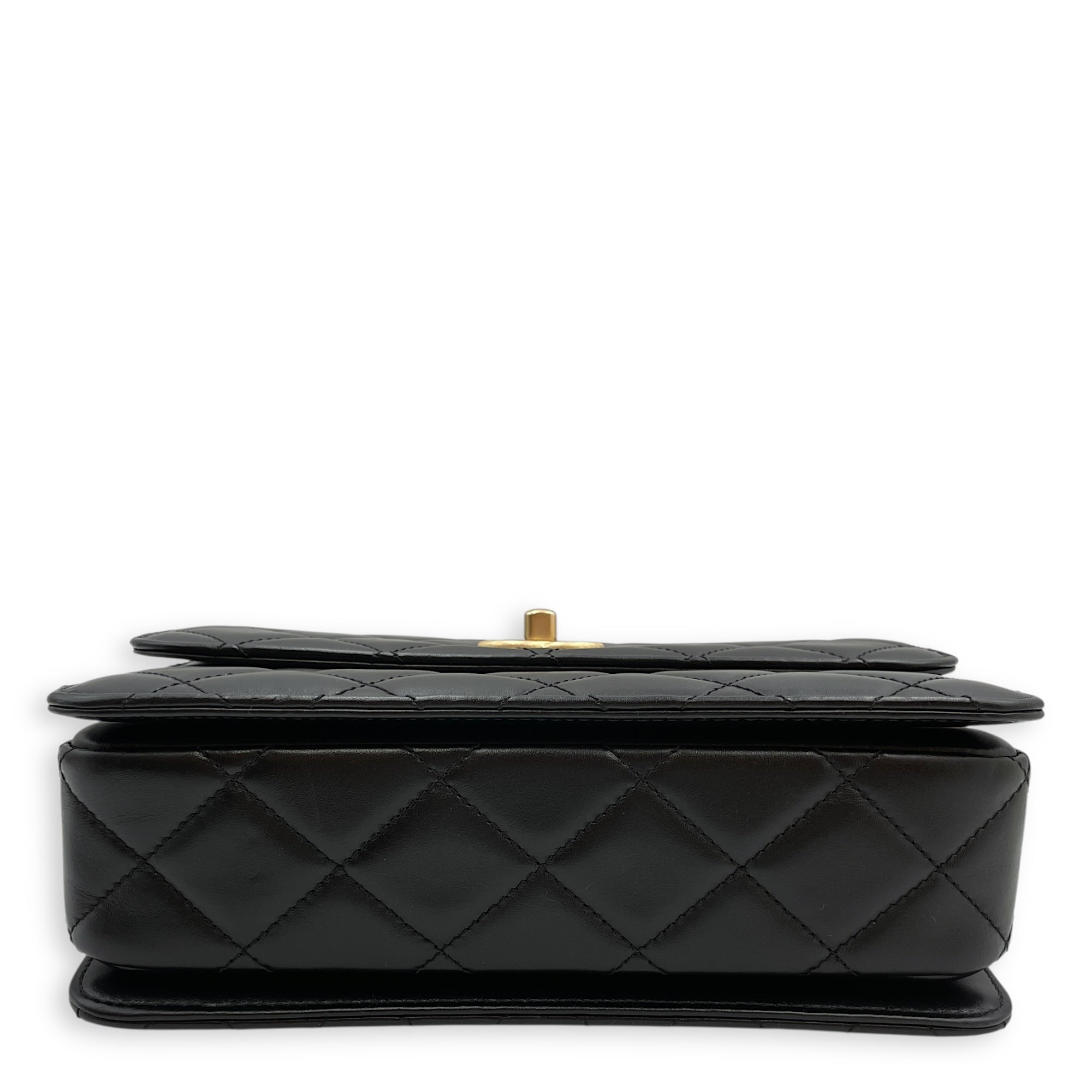 Quilted Matelasse Black Top Handle Black in Lambskin Gold hardware