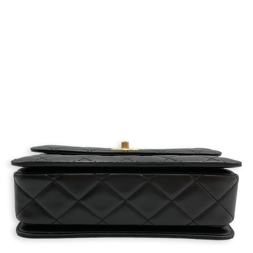 Quilted Matelasse Black Top Handle Black in Lambskin Gold hardware