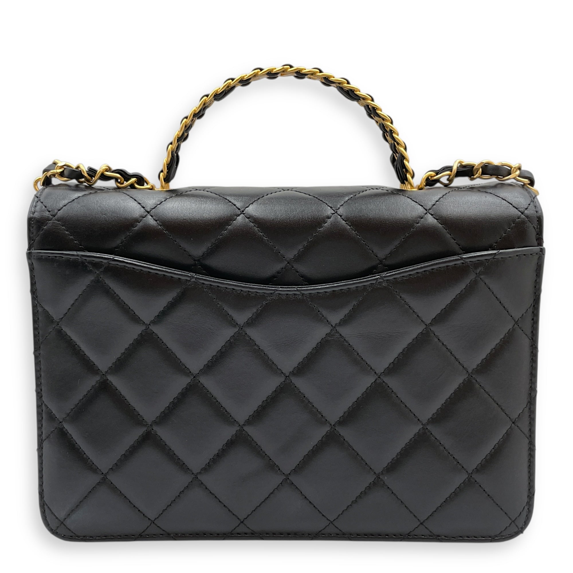Quilted Matelasse Black Top Handle Black in Lambskin Gold hardware