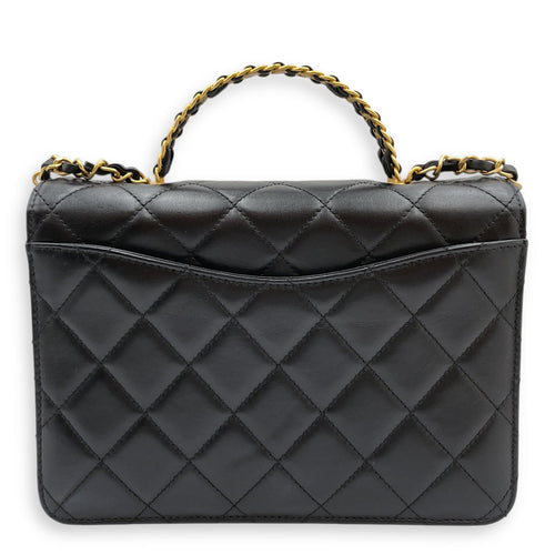 Quilted Matelasse Black Top Handle Black in Lambskin Gold hardware