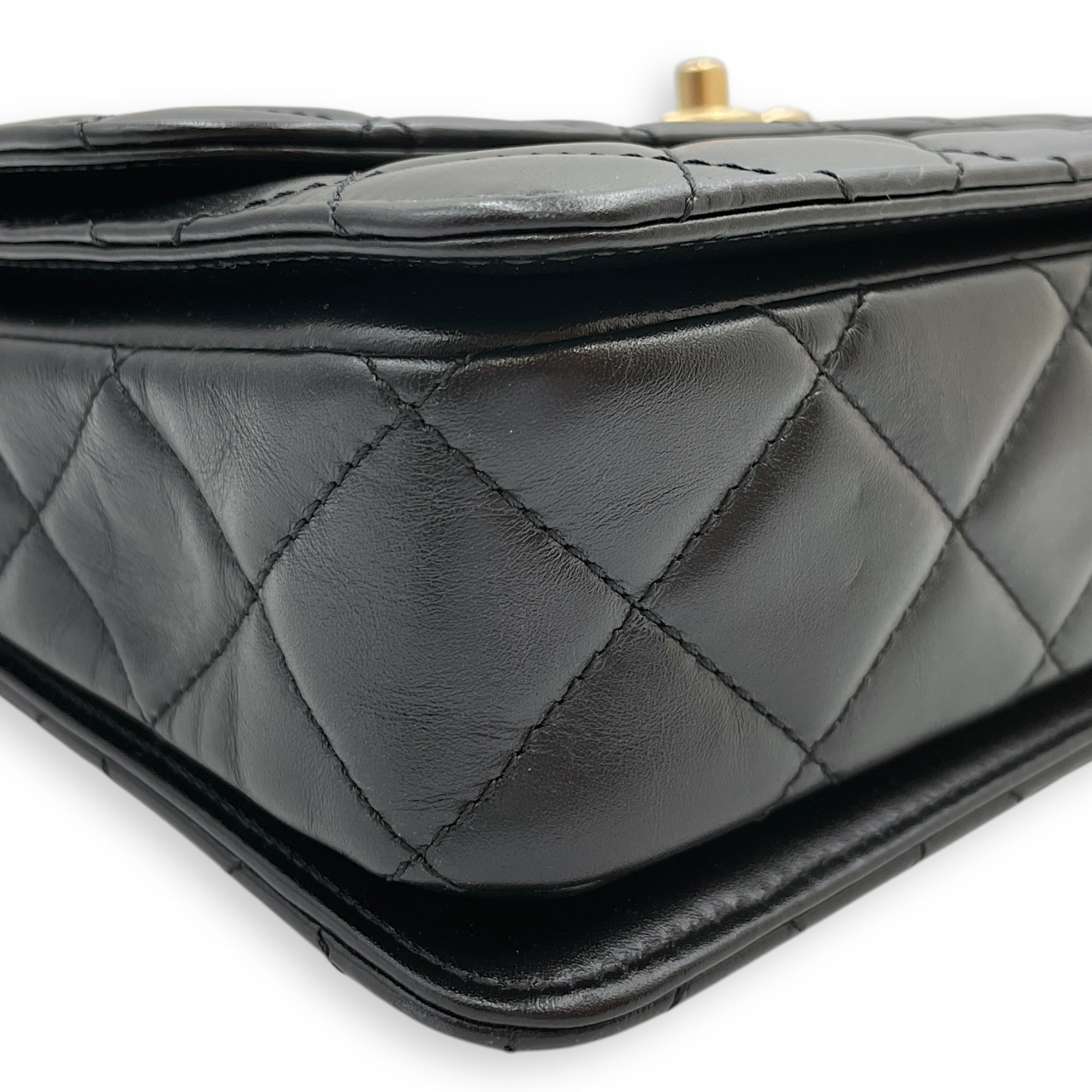 Quilted Matelasse Black Top Handle Black in Lambskin Gold hardware