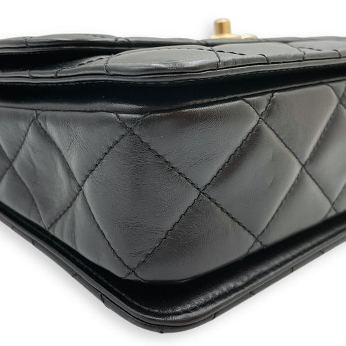 Quilted Matelasse Black Top Handle Black in Lambskin Gold hardware
