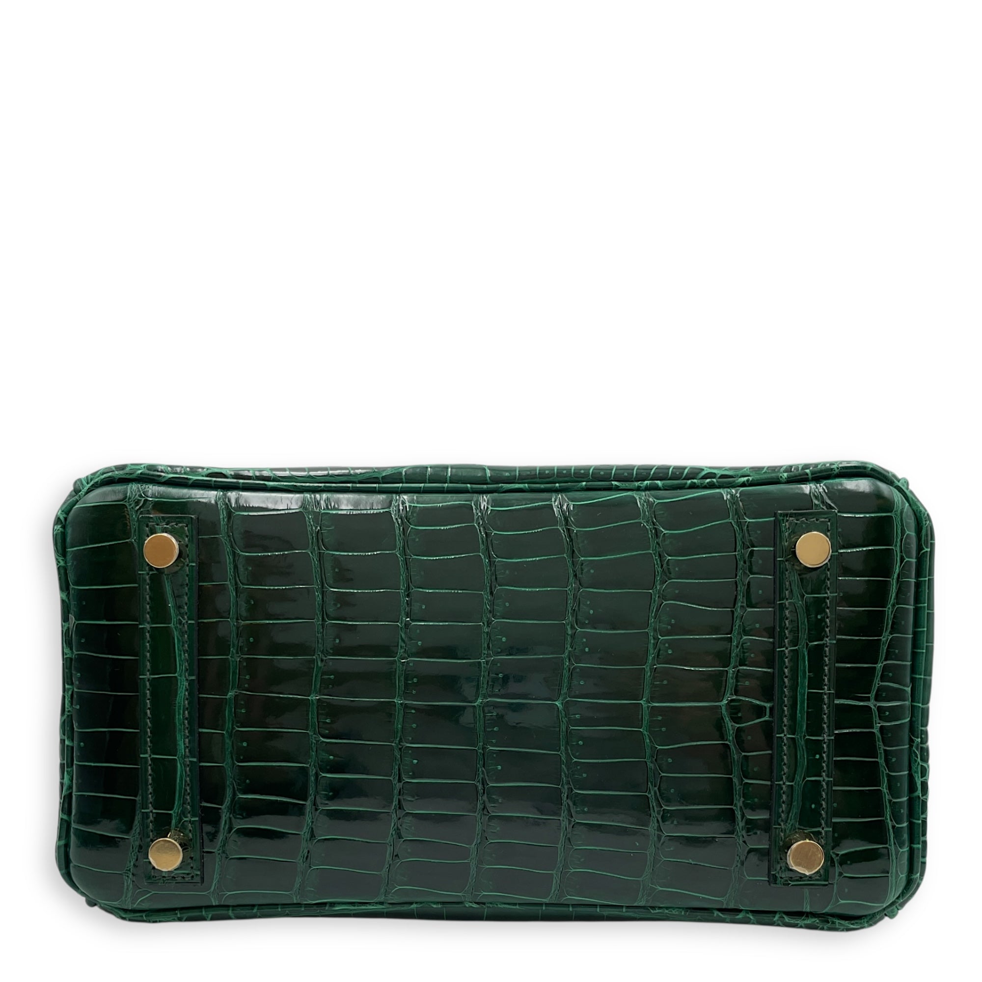 Birkin 25 Vert Fonce in Shiny Porosus, Gold hardware