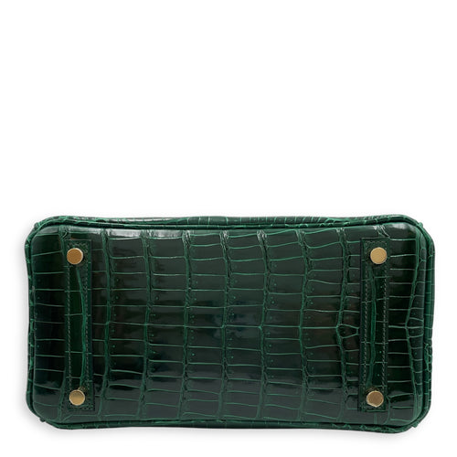 Birkin 25 Vert Fonce in Shiny Porosus, Gold hardware