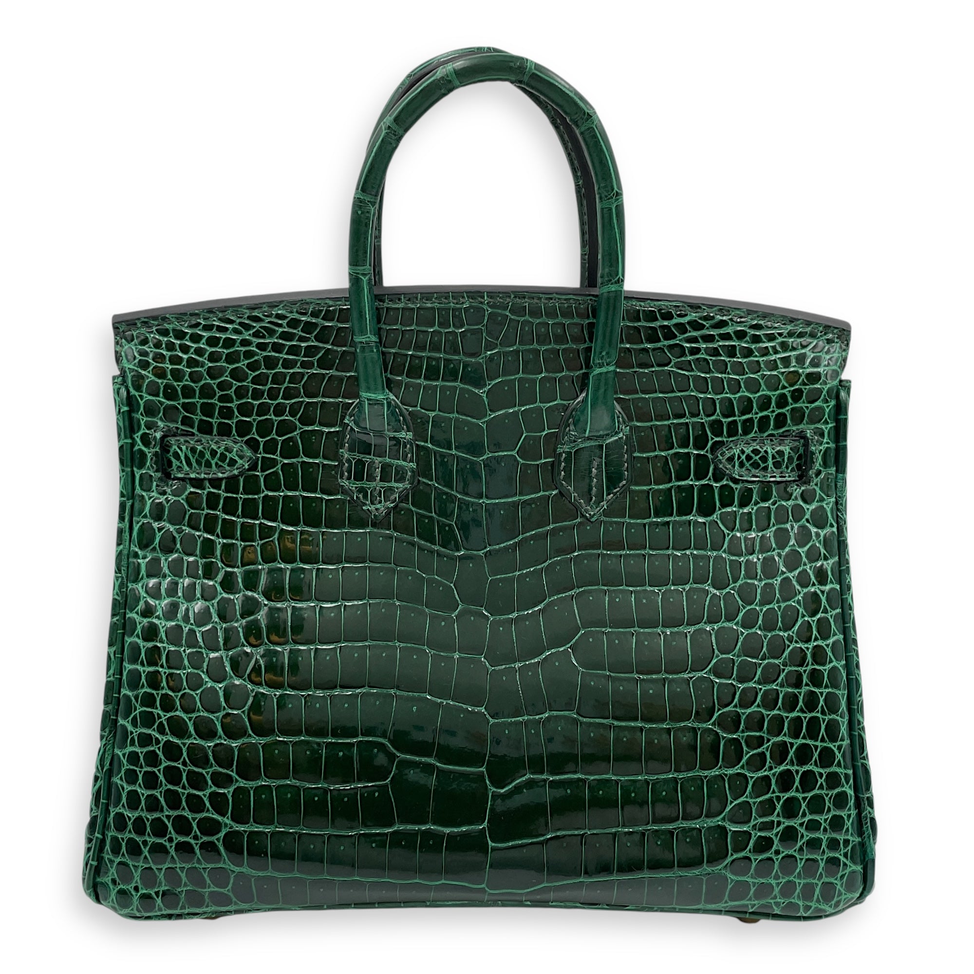 Birkin 25 Vert Fonce in Shiny Porosus, Gold hardware