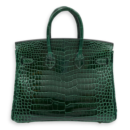 Birkin 25 Vert Fonce in Shiny Porosus, Gold hardware