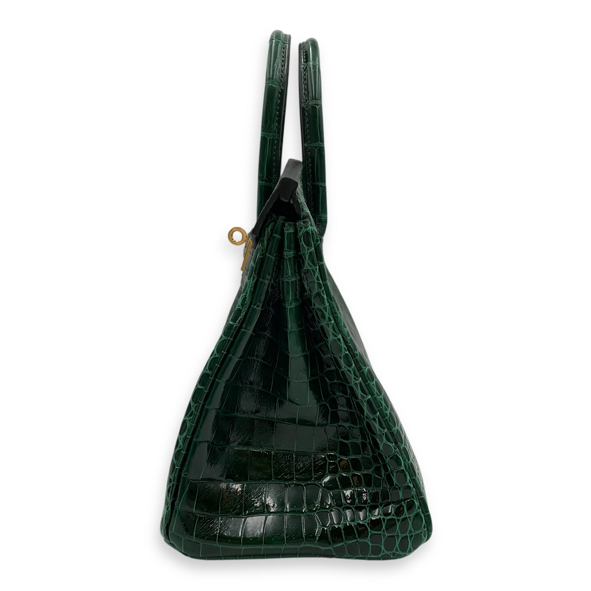 Birkin 25 Vert Fonce in Shiny Porosus, Gold hardware