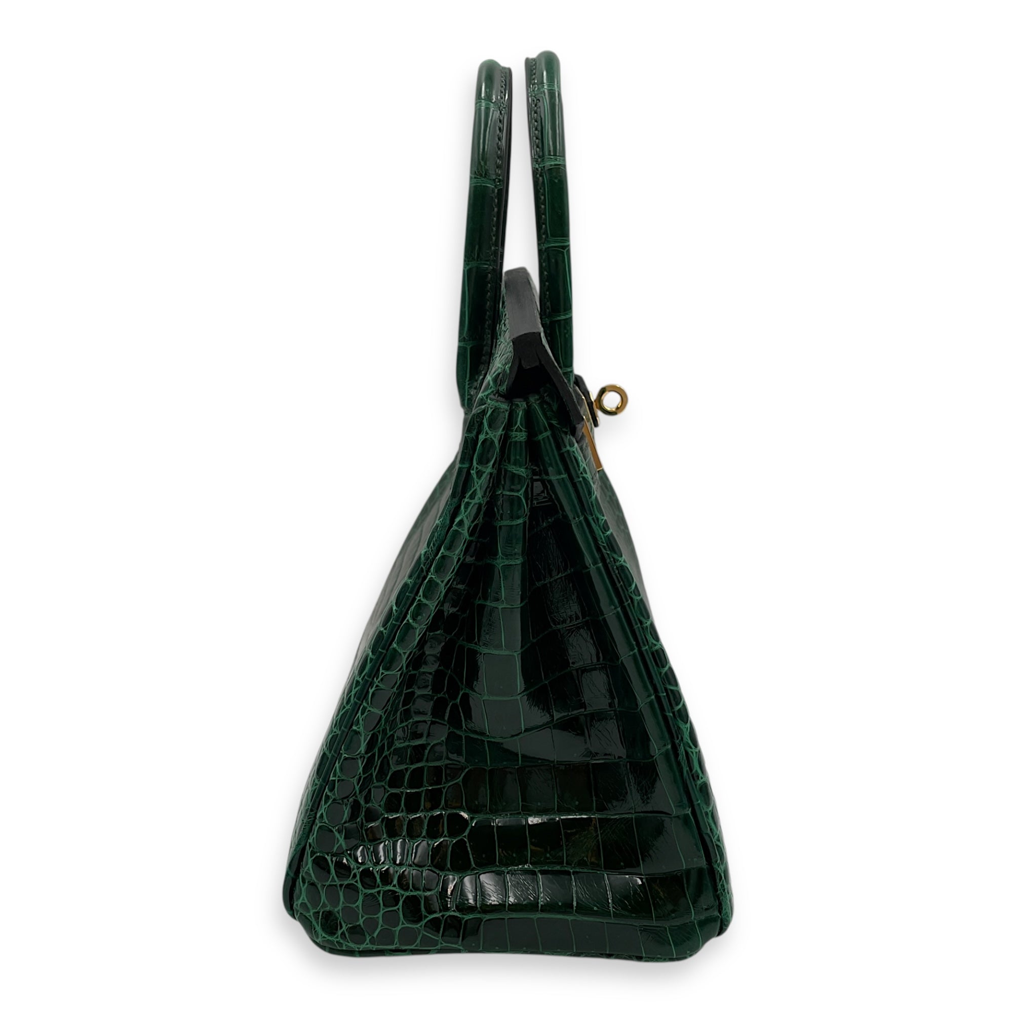 Birkin 25 Vert Fonce in Shiny Porosus, Gold hardware