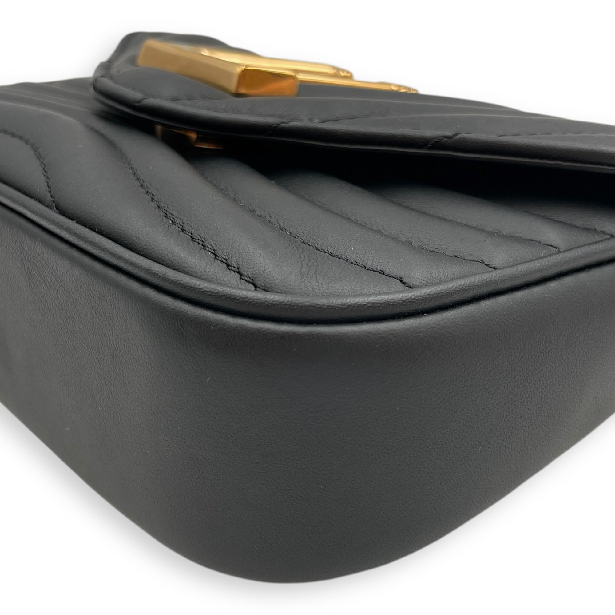 New Wave Multi Pochette Black Crossbody Bag in Calfskin, Gold hardware