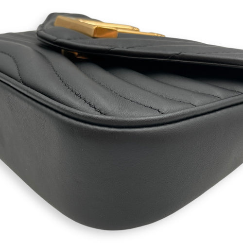 New Wave Multi Pochette Black Crossbody Bag in Calfskin, Gold hardware