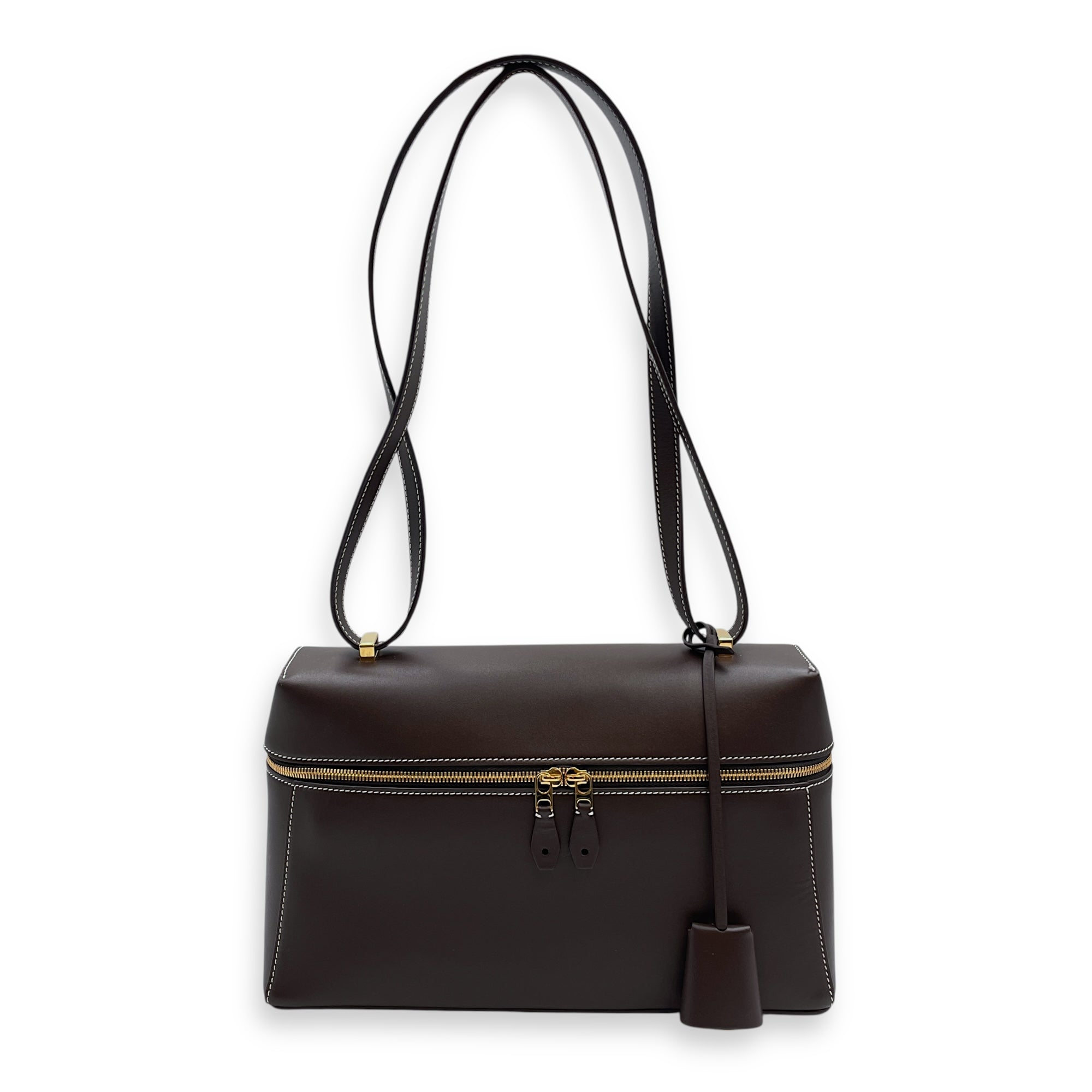 LP 27 Extra Pocket Brown Shoulder Bag in Calfskin, Gold hardware