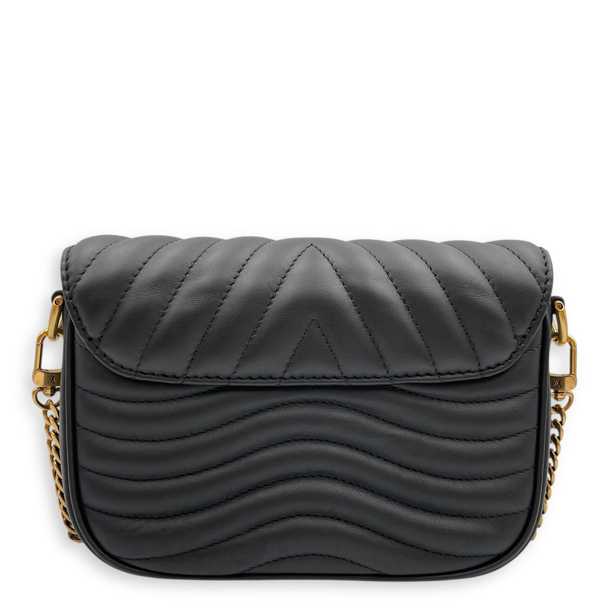New Wave Multi Pochette Black Crossbody Bag in Calfskin, Gold hardware