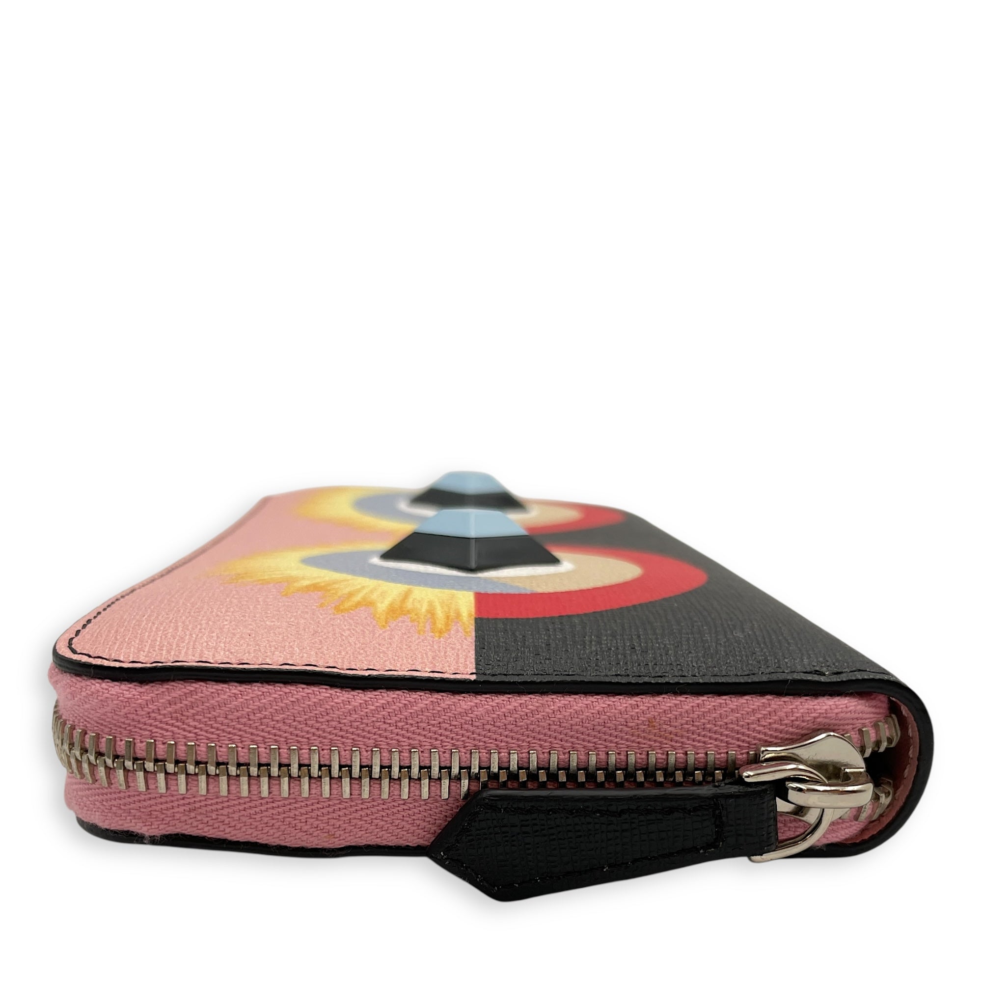Monster Round Pink Long Wallet in Calfskin, Silver hardware