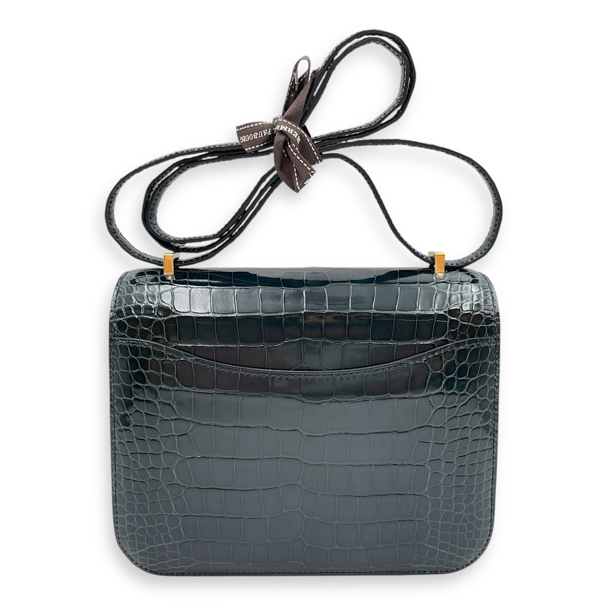 Constance Mirror 18 Vert Rousseau in Shiny Alligator Gold hardware