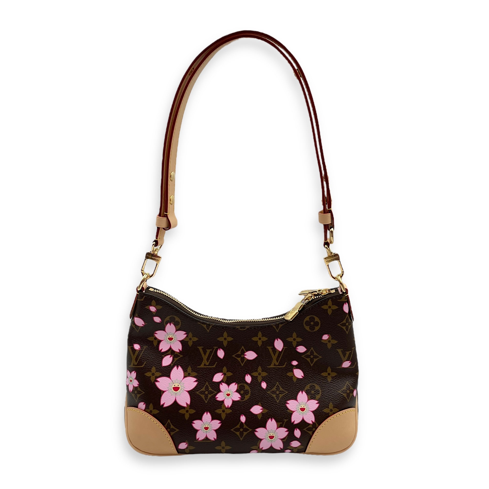 LV x TM Monogram Boulogne PM Shoulder Bag in Coated Canvas, Gold hardware