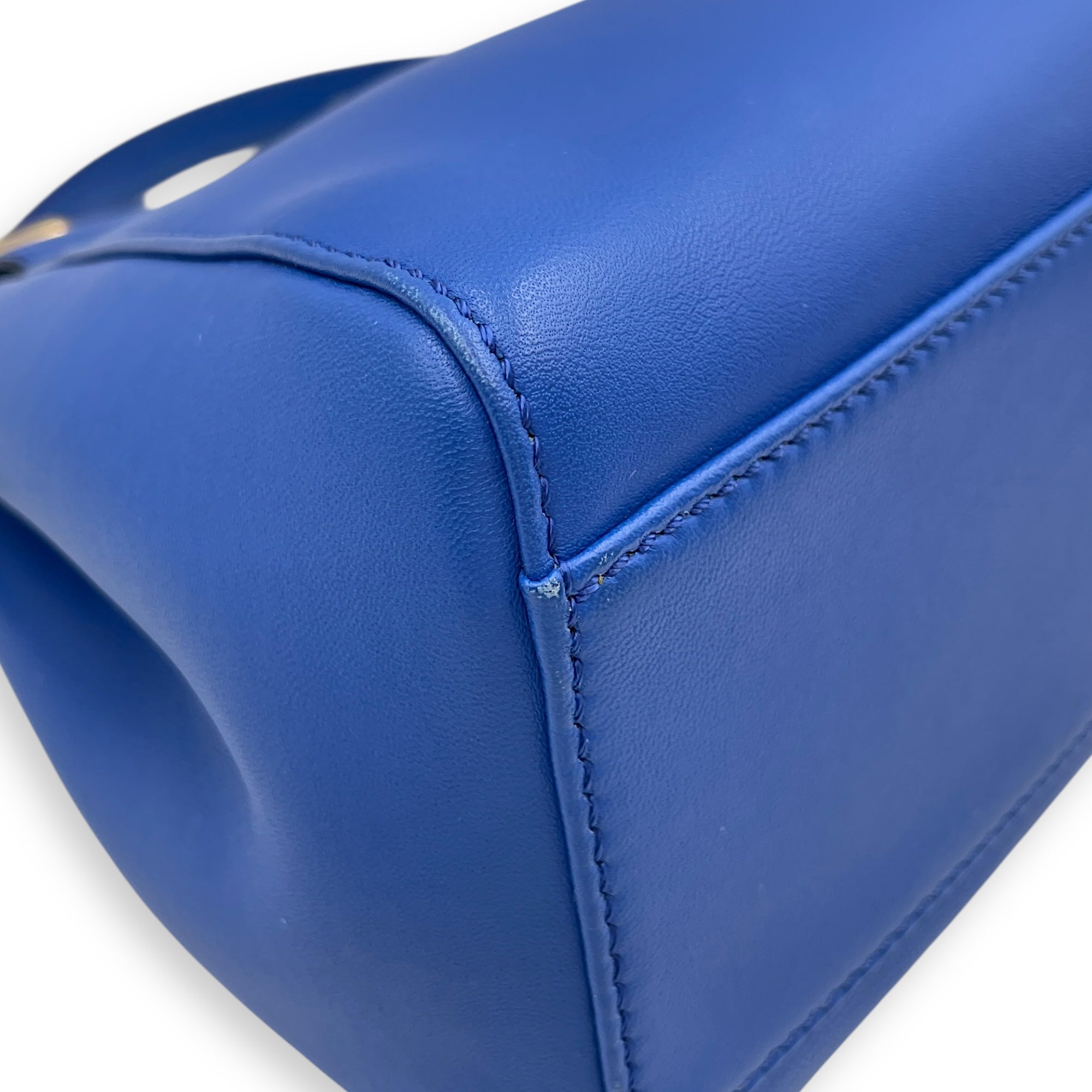 Peekaboo Blue Top Handle Bag in Lambskin, Gold hardware