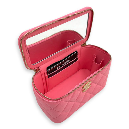 Vanity Rectangular Case Mini Pink Crossbody Bag in Caviar Leather, Gold hardware