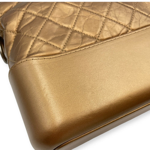 Quilted Gabrielle Medium  Metallic Gold Top Handle Bag in Distressed Leather Tri tone hardware SL2506-13028 8