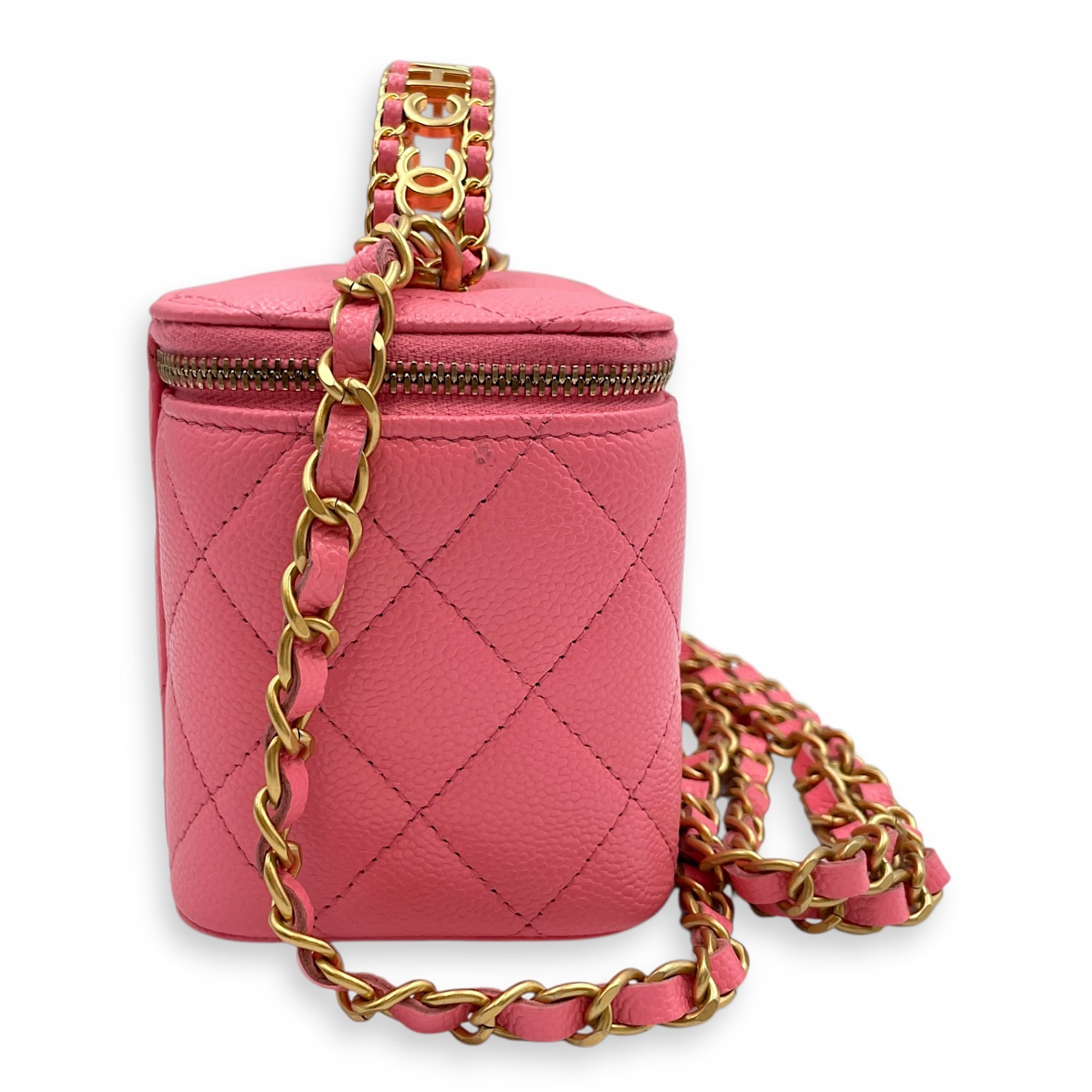 Vanity Rectangular Case Mini Pink Crossbody Bag in Caviar Leather Gold hardware