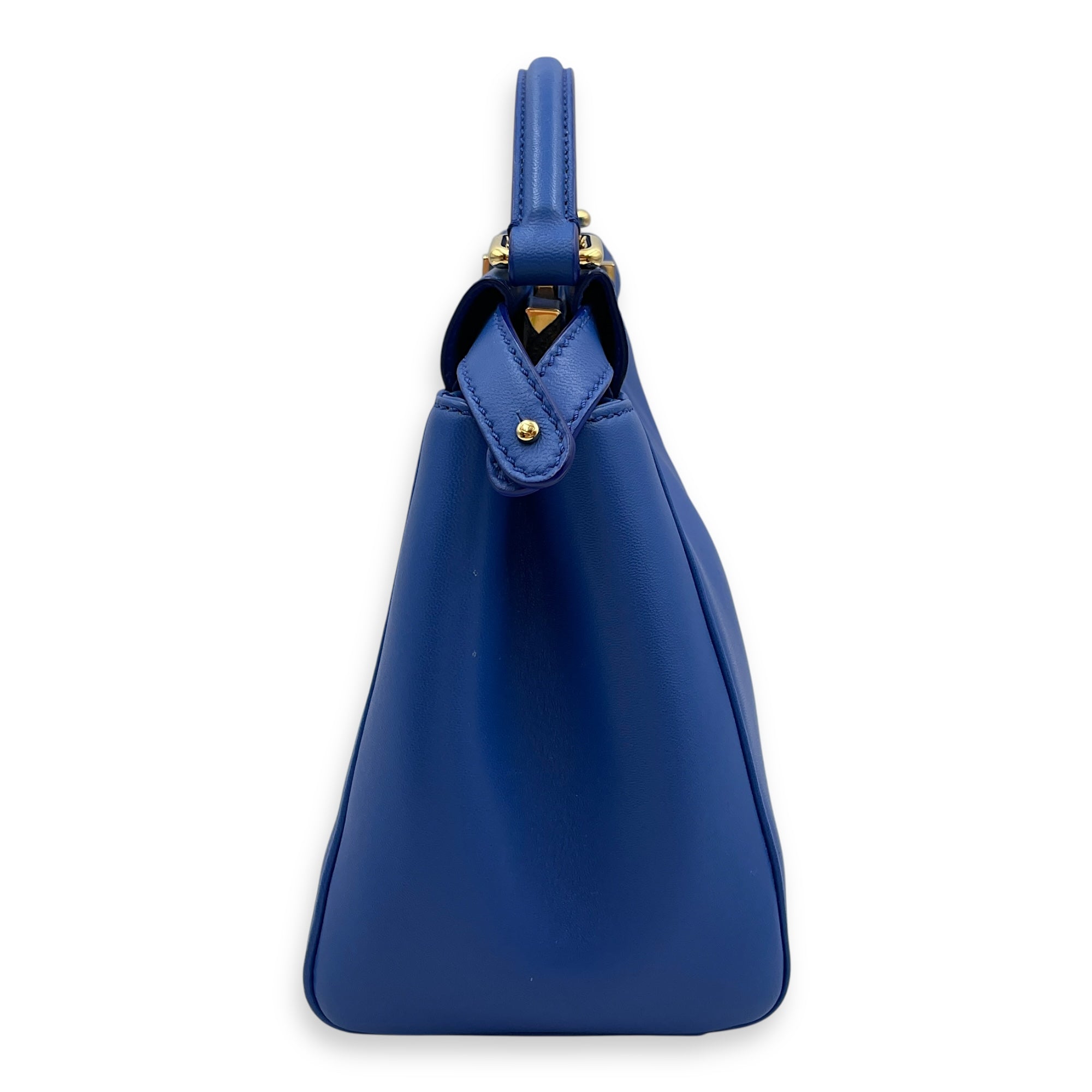 Peekaboo Blue Top Handle Bag in Lambskin, Gold hardware