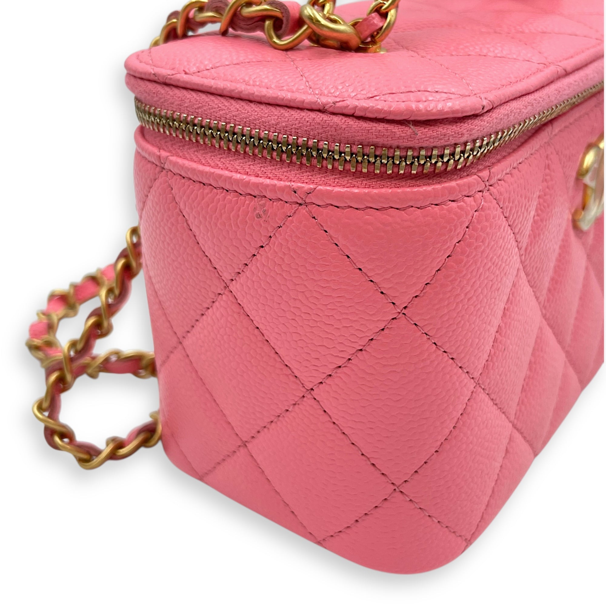 Vanity Rectangular Case Mini Pink Crossbody Bag in Caviar Leather Gold hardware