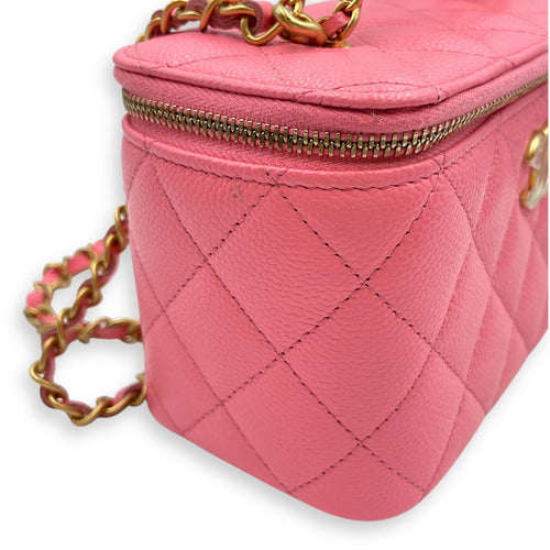Vanity Rectangular Case Mini Pink Crossbody Bag in Caviar Leather Gold hardware