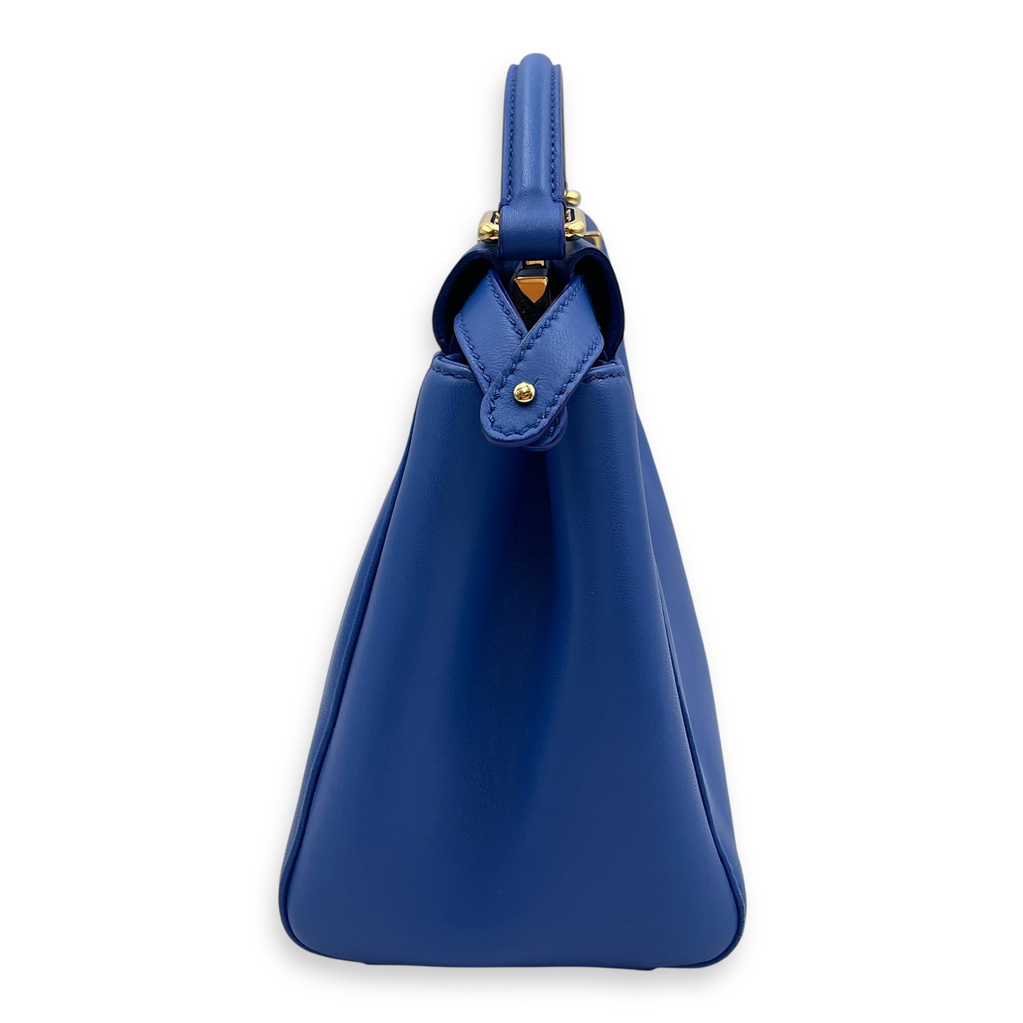 Peekaboo Blue Top Handle Bag in Lambskin, Gold hardware