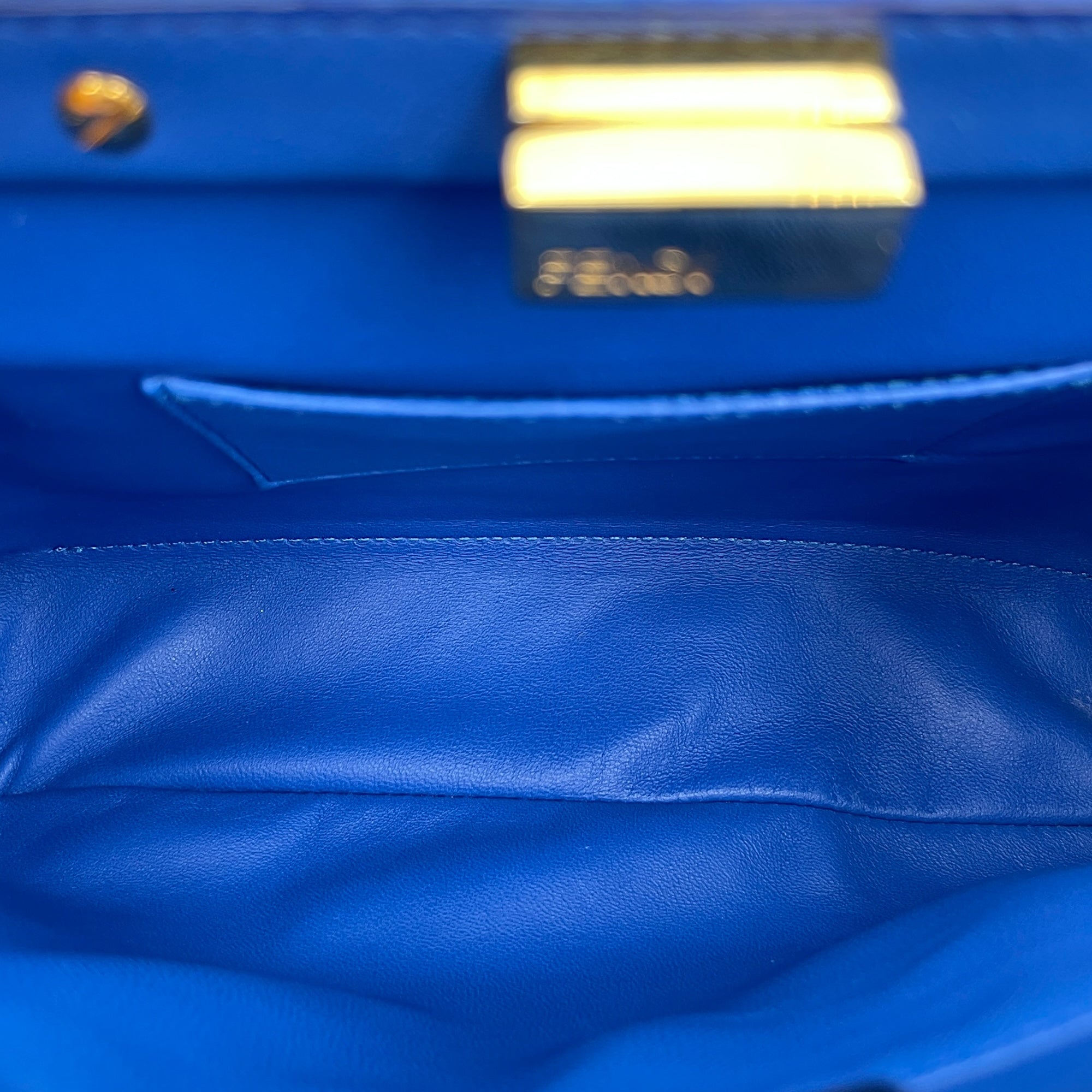 Peekaboo Blue Top Handle Bag in Lambskin, Gold hardware