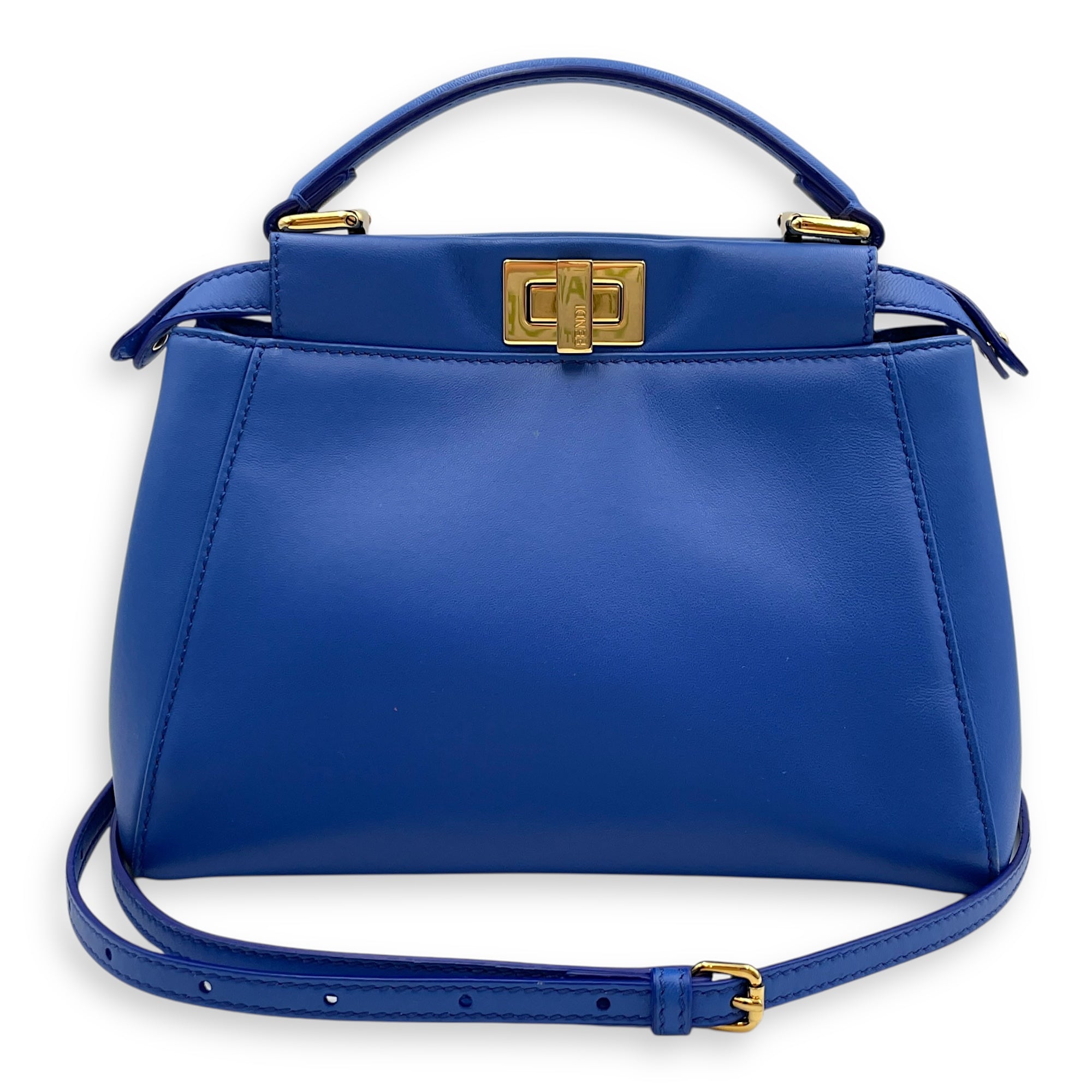 Peekaboo Blue Top Handle Bag in Lambskin, Gold hardware