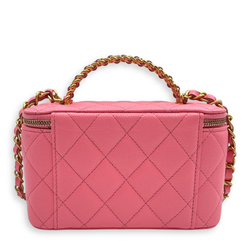 Vanity Rectangular Case Mini Pink Crossbody Bag in Caviar Leather, Gold hardware