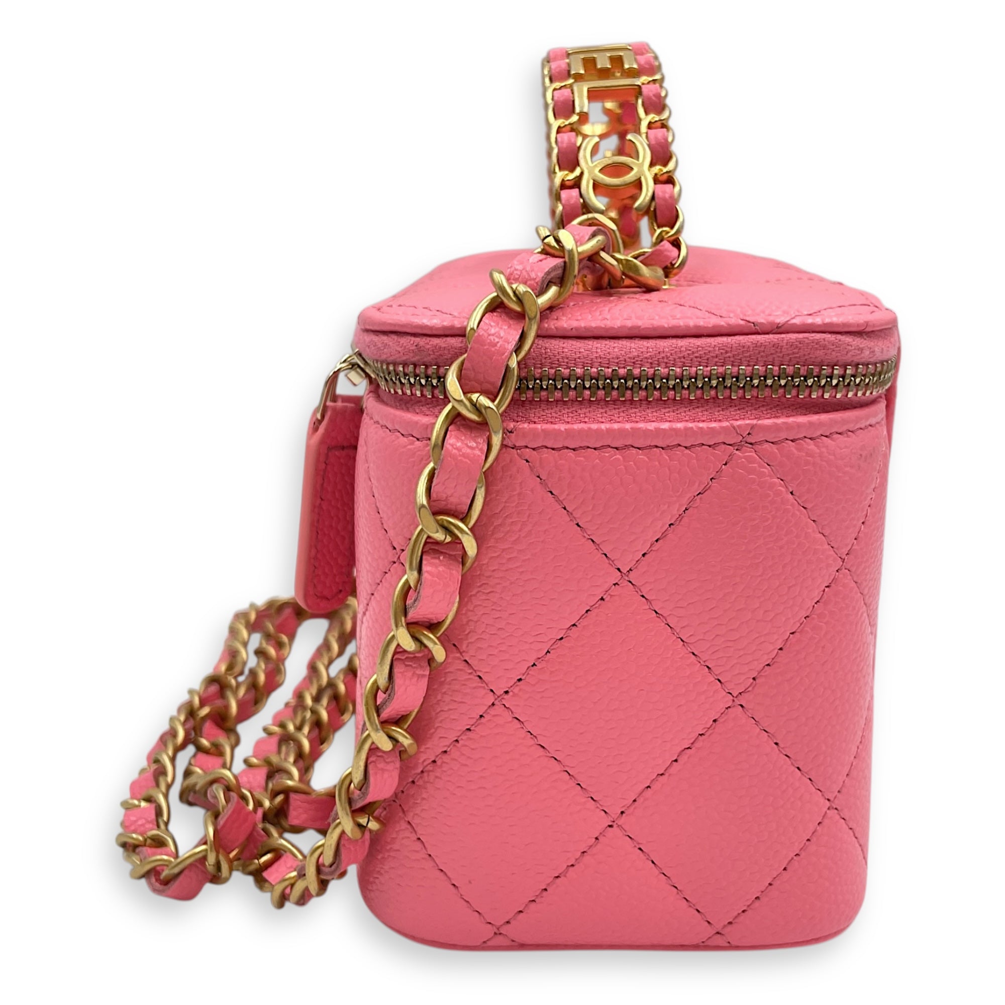 Vanity Rectangular Case Mini Pink Crossbody Bag in Caviar Leather, Gold hardware